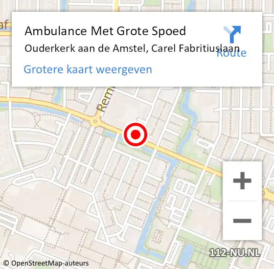 Locatie op kaart van de 112 melding: Ambulance Met Grote Spoed Naar Ouderkerk aan de Amstel, Carel Fabritiuslaan op 22 december 2017 16:42