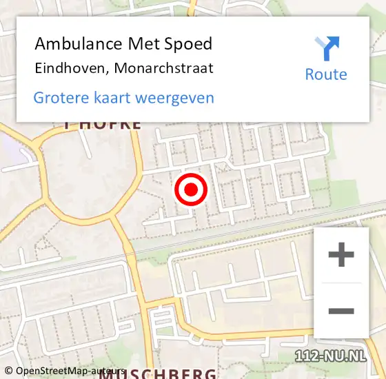 Locatie op kaart van de 112 melding: Ambulance Met Spoed Naar Eindhoven, Monarchstraat op 22 december 2017 17:25