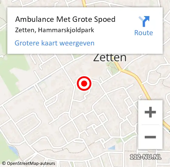 Locatie op kaart van de 112 melding: Ambulance Met Grote Spoed Naar Zetten, Hammarskjoldpark op 22 december 2017 17:34