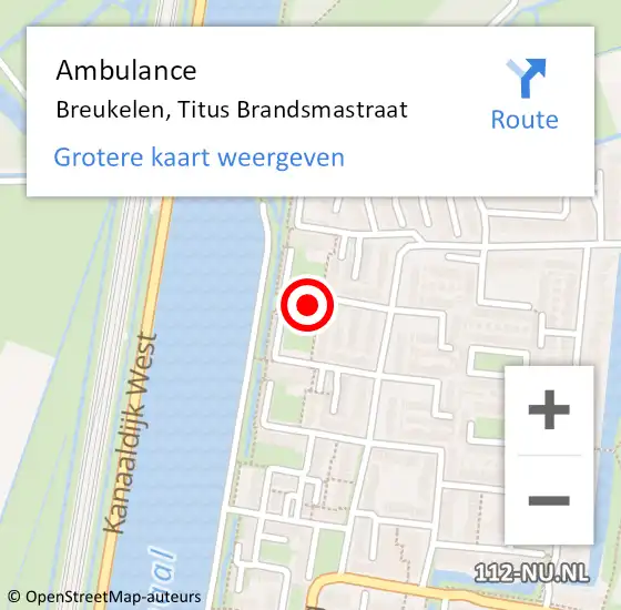 Locatie op kaart van de 112 melding: Ambulance Breukelen, Titus Brandsmastraat op 22 december 2017 17:47