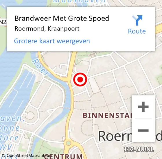 Locatie op kaart van de 112 melding: Brandweer Met Grote Spoed Naar Roermond, Kraanpoort op 22 december 2017 17:54