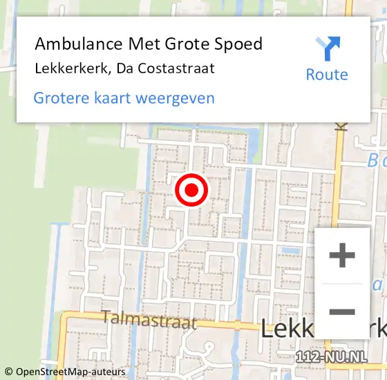 Locatie op kaart van de 112 melding: Ambulance Met Grote Spoed Naar Lekkerkerk, Da Costastraat op 22 december 2017 17:58