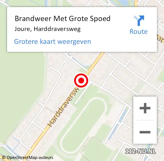 Locatie op kaart van de 112 melding: Brandweer Met Grote Spoed Naar Joure, Harddraversweg op 22 december 2017 18:42