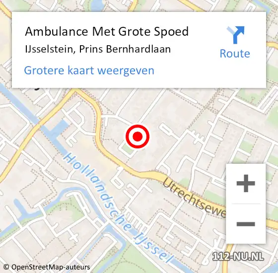 Locatie op kaart van de 112 melding: Ambulance Met Grote Spoed Naar IJsselstein, Prins Bernhardlaan op 22 december 2017 19:04