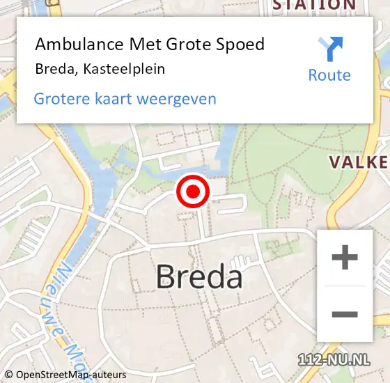 Locatie op kaart van de 112 melding: Ambulance Met Grote Spoed Naar Breda, Kasteelplein op 22 december 2017 20:17