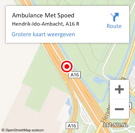 Locatie op kaart van de 112 melding: Ambulance Met Spoed Naar Hendrik-Ido-Ambacht, A16 R op 22 december 2017 20:18