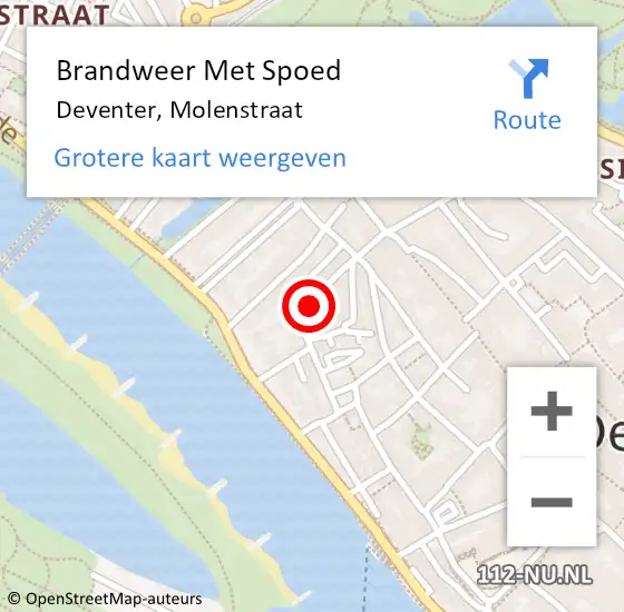 Locatie op kaart van de 112 melding: Brandweer Met Spoed Naar Deventer, Molenstraat op 22 december 2017 20:42