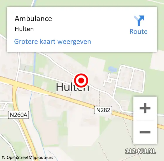 Locatie op kaart van de 112 melding: Ambulance Hulten op 22 december 2017 20:49