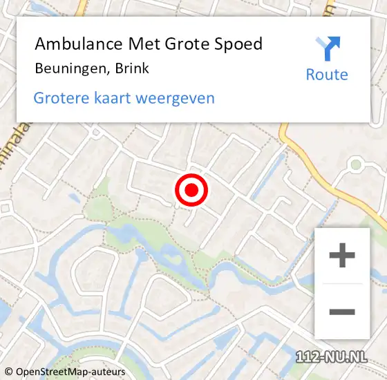 Locatie op kaart van de 112 melding: Ambulance Met Grote Spoed Naar Beuningen, Brink op 22 december 2017 21:27