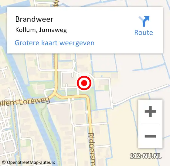 Locatie op kaart van de 112 melding: Brandweer Kollum, Jumaweg op 22 december 2017 21:31