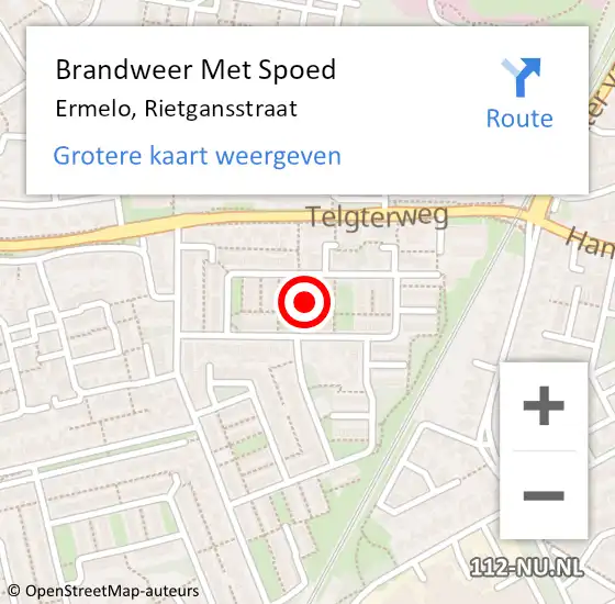 Locatie op kaart van de 112 melding: Brandweer Met Spoed Naar Ermelo, Rietgansstraat op 22 december 2017 21:39