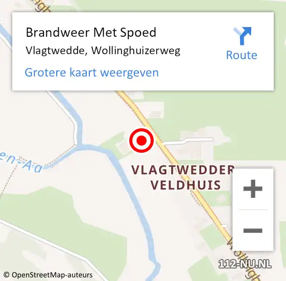 Locatie op kaart van de 112 melding: Brandweer Met Spoed Naar Vlagtwedde, Wollinghuizerweg op 22 december 2017 21:45