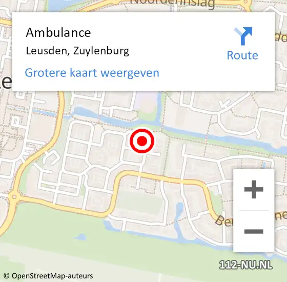 Locatie op kaart van de 112 melding: Ambulance Leusden, Zuylenburg op 23 december 2017 00:37