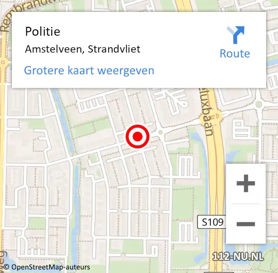 Locatie op kaart van de 112 melding: Politie Amstelveen, Strandvliet op 10 februari 2014 18:50