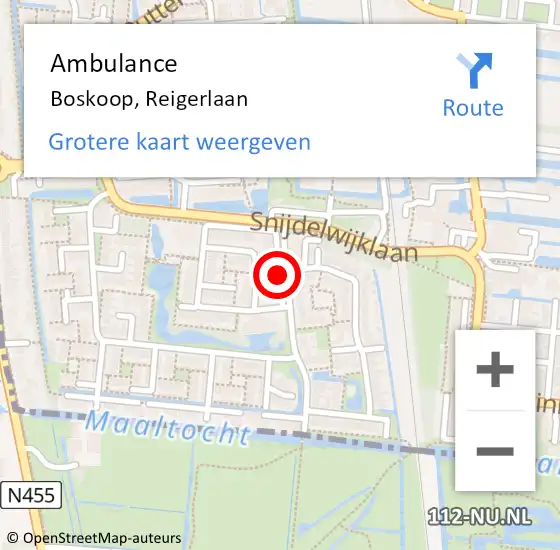 Locatie op kaart van de 112 melding: Ambulance Boskoop, Reigerlaan op 23 december 2017 12:25