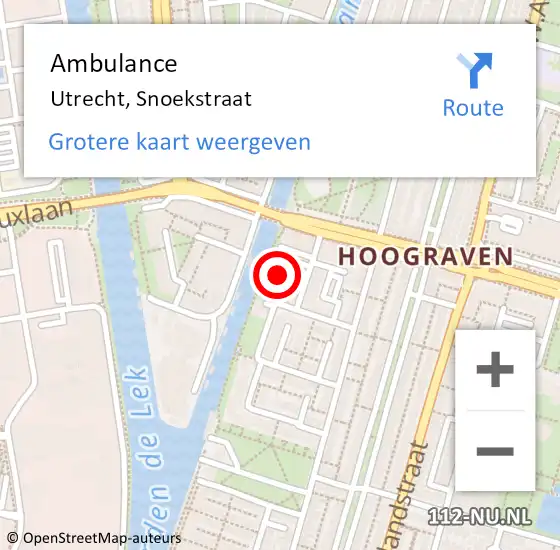 Locatie op kaart van de 112 melding: Ambulance Utrecht, Snoekstraat op 23 december 2017 13:15