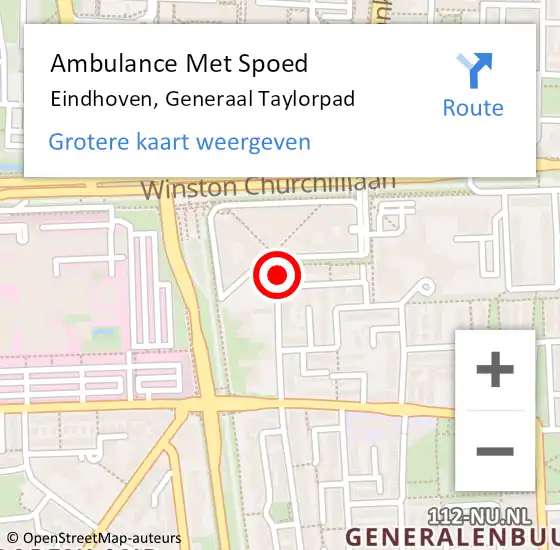 Locatie op kaart van de 112 melding: Ambulance Met Spoed Naar Eindhoven, Generaal Taylorpad op 23 december 2017 14:15