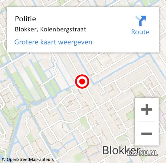 Locatie op kaart van de 112 melding: Politie Blokker, Kolenbergstraat op 23 december 2017 14:43