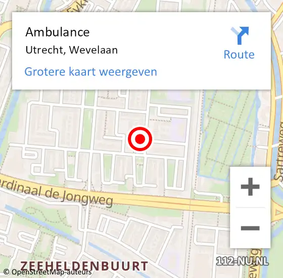 Locatie op kaart van de 112 melding: Ambulance Utrecht, Wevelaan op 23 december 2017 15:04