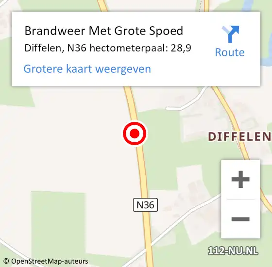 Locatie op kaart van de 112 melding: Brandweer Met Grote Spoed Naar Diffelen, N36 hectometerpaal: 28,9 op 23 december 2017 15:26