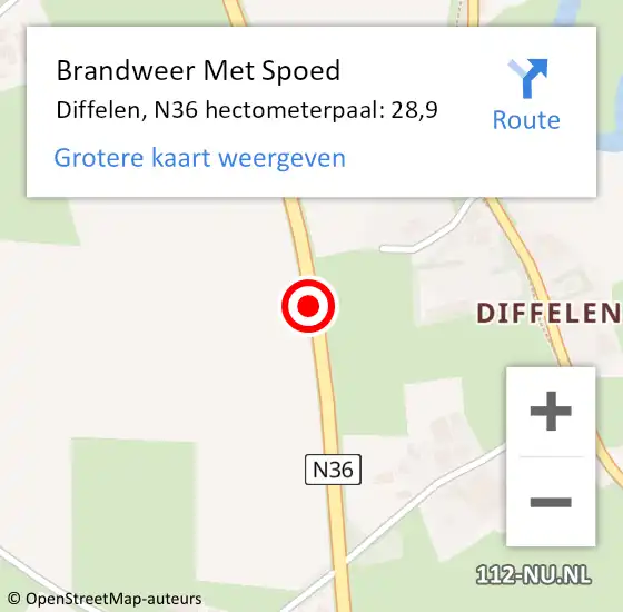 Locatie op kaart van de 112 melding: Brandweer Met Spoed Naar Diffelen, N36 hectometerpaal: 28,9 op 23 december 2017 15:32