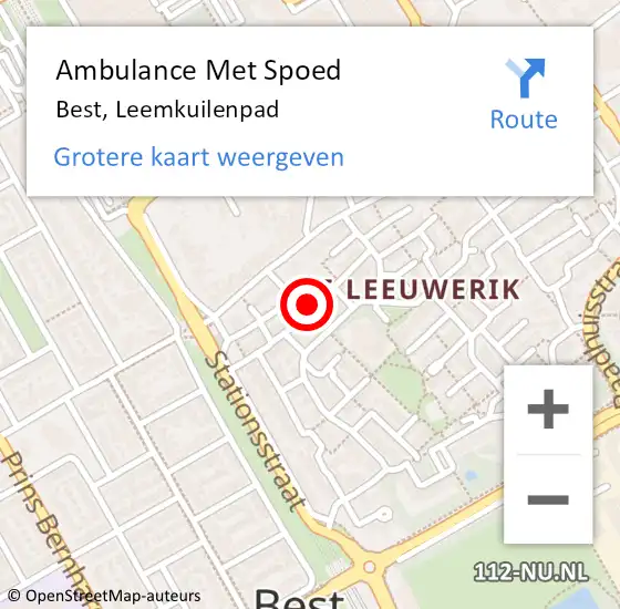 Locatie op kaart van de 112 melding: Ambulance Met Spoed Naar Best, Leemkuilenpad op 23 december 2017 17:27