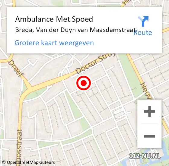 Locatie op kaart van de 112 melding: Ambulance Met Spoed Naar Breda, Van der Duyn van Maasdamstraat op 24 december 2017 00:33