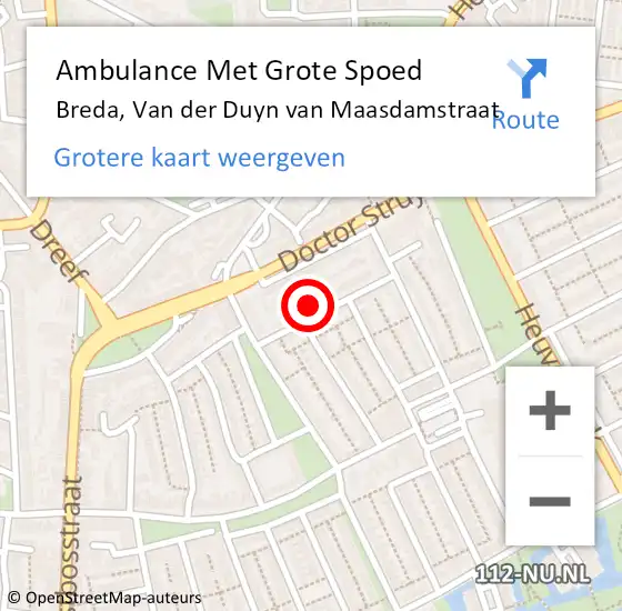 Locatie op kaart van de 112 melding: Ambulance Met Grote Spoed Naar Breda, Van der Duyn van Maasdamstraat op 24 december 2017 00:34