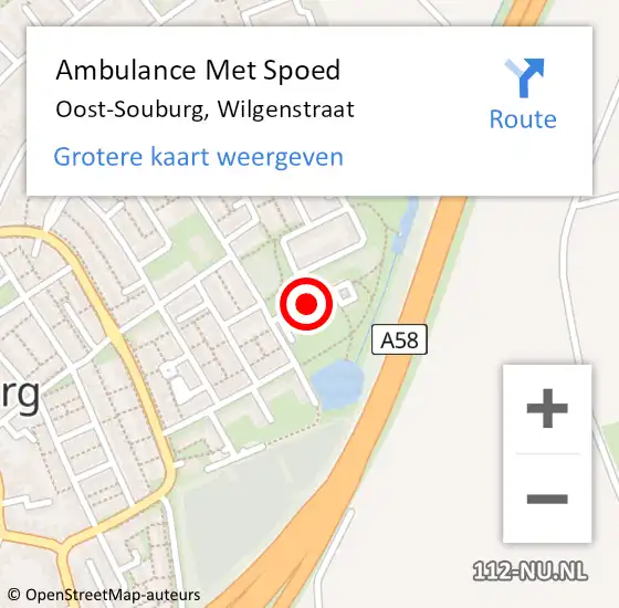 Locatie op kaart van de 112 melding: Ambulance Met Spoed Naar Oost-Souburg, Wilgenstraat op 24 december 2017 00:53
