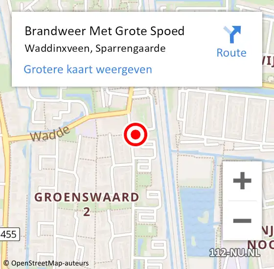 Locatie op kaart van de 112 melding: Brandweer Met Grote Spoed Naar Waddinxveen, Sparrengaarde op 24 december 2017 01:35