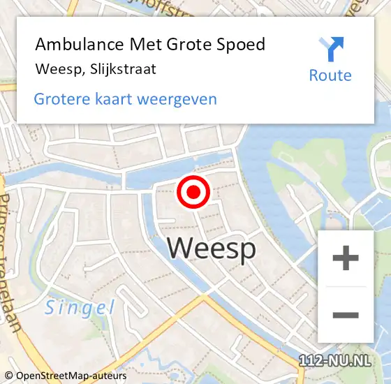 Locatie op kaart van de 112 melding: Ambulance Met Grote Spoed Naar Weesp, Slijkstraat op 24 december 2017 04:30