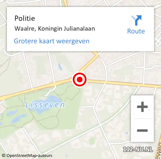 Locatie op kaart van de 112 melding: Politie Waalre, Koningin Julianalaan op 24 december 2017 04:43