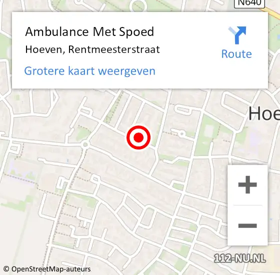 Locatie op kaart van de 112 melding: Ambulance Met Spoed Naar Hoeven, Rentmeesterstraat op 24 december 2017 06:36