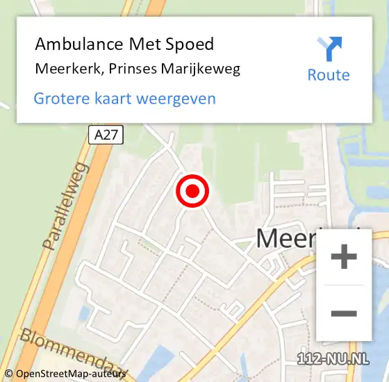 Locatie op kaart van de 112 melding: Ambulance Met Spoed Naar Meerkerk, Prinses Marijkeweg op 24 december 2017 07:05