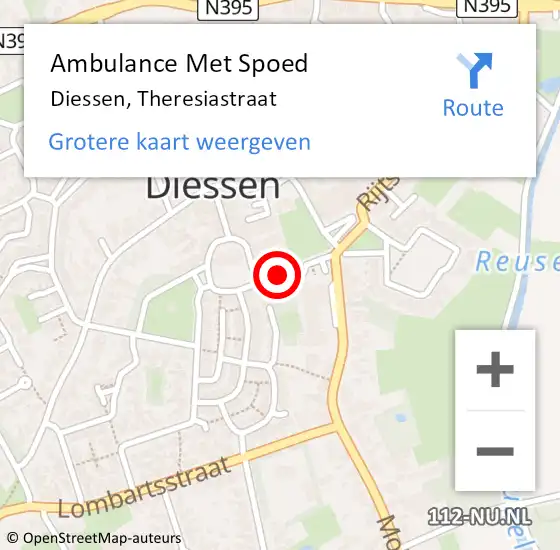 Locatie op kaart van de 112 melding: Ambulance Met Spoed Naar Diessen, Theresiastraat op 24 december 2017 08:43