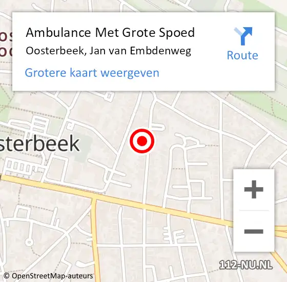 Locatie op kaart van de 112 melding: Ambulance Met Grote Spoed Naar Oosterbeek, Jan van Embdenweg op 24 december 2017 08:46