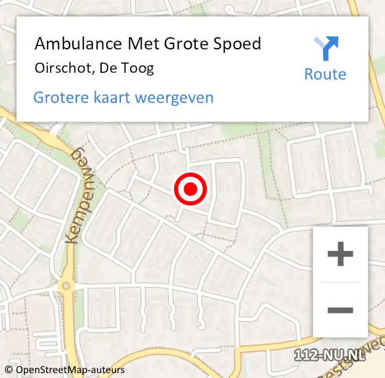 Locatie op kaart van de 112 melding: Ambulance Met Grote Spoed Naar Oirschot, De Toog op 24 december 2017 09:12