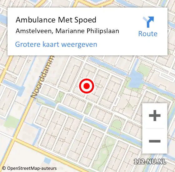 Locatie op kaart van de 112 melding: Ambulance Met Spoed Naar Amstelveen, Marianne Philipslaan op 24 december 2017 09:28