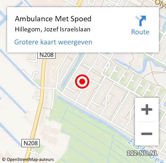 Locatie op kaart van de 112 melding: Ambulance Met Spoed Naar Hillegom, Jozef Israelslaan op 24 december 2017 09:28