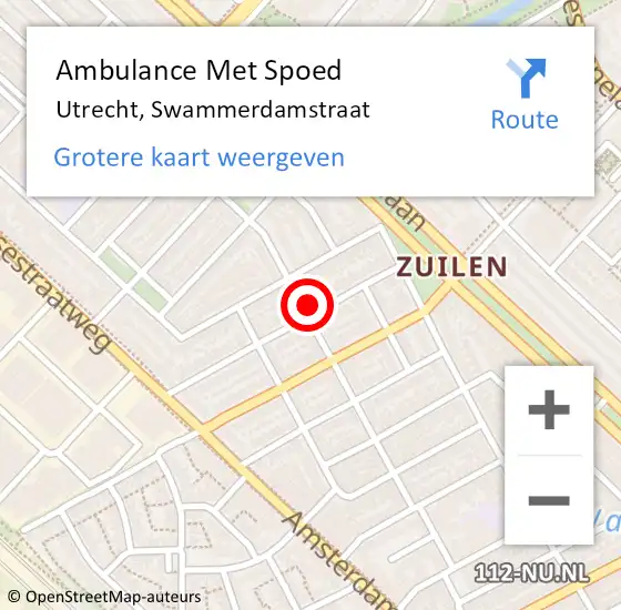 Locatie op kaart van de 112 melding: Ambulance Met Spoed Naar Utrecht, Swammerdamstraat op 24 december 2017 10:18