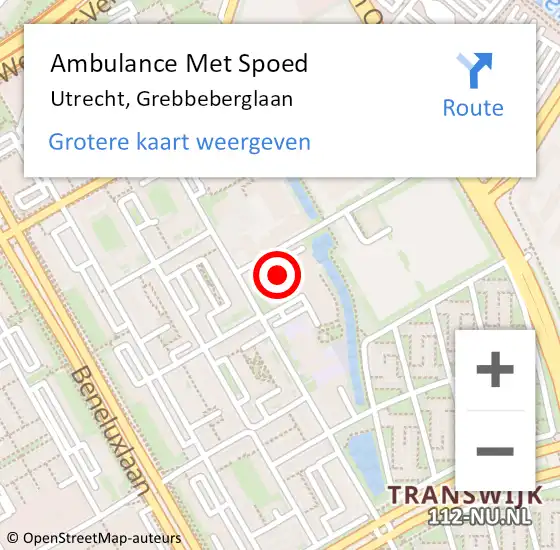 Locatie op kaart van de 112 melding: Ambulance Met Spoed Naar Utrecht, Grebbeberglaan op 24 december 2017 11:06
