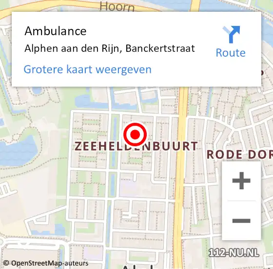 Locatie op kaart van de 112 melding: Ambulance Alphen aan den Rijn, Banckertstraat op 24 december 2017 11:18