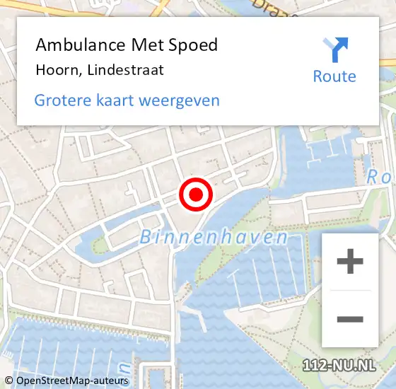 Locatie op kaart van de 112 melding: Ambulance Met Spoed Naar Hoorn, Lindestraat op 10 februari 2014 20:57