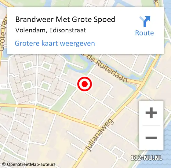 Locatie op kaart van de 112 melding: Brandweer Met Grote Spoed Naar Volendam, Edisonstraat op 10 februari 2014 21:19