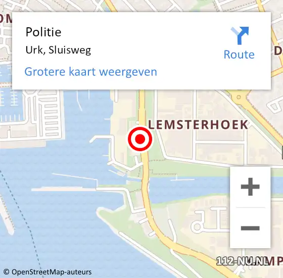 Locatie op kaart van de 112 melding: Politie Urk, Sluisweg op 24 december 2017 14:30