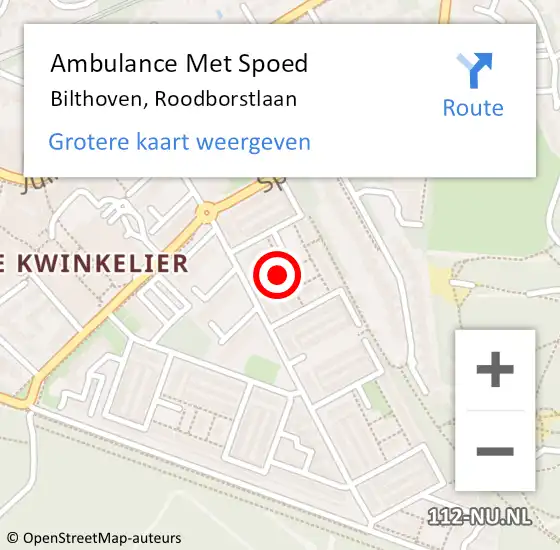 Locatie op kaart van de 112 melding: Ambulance Met Spoed Naar Bilthoven, Roodborstlaan op 24 december 2017 14:35