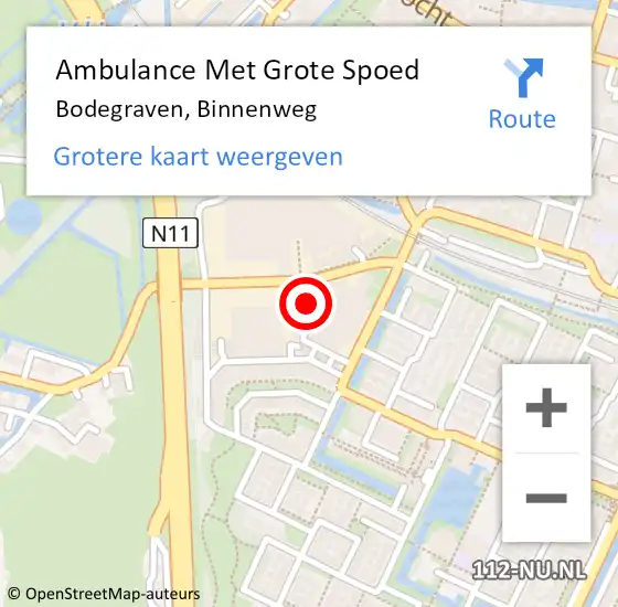 Locatie op kaart van de 112 melding: Ambulance Met Grote Spoed Naar Bodegraven, Binnenweg op 24 december 2017 16:08