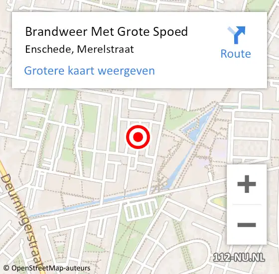 Locatie op kaart van de 112 melding: Brandweer Met Grote Spoed Naar Enschede, Merelstraat op 24 december 2017 18:43