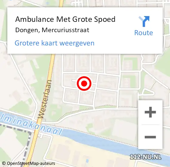 Locatie op kaart van de 112 melding: Ambulance Met Grote Spoed Naar Dongen, Mercuriusstraat op 24 december 2017 19:44