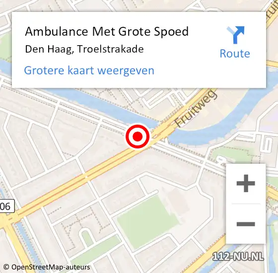 Locatie op kaart van de 112 melding: Ambulance Met Grote Spoed Naar Den Haag, Troelstrakade op 24 december 2017 21:54